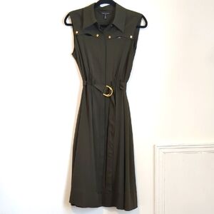 Elegant Olive Green Sleeveless Dress